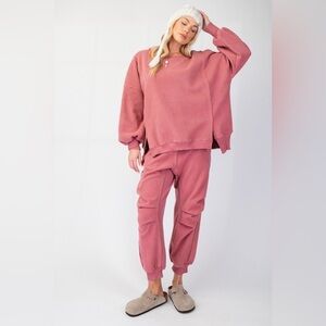 #548. Cozy Cabin Fleece Jogger set - Marsala